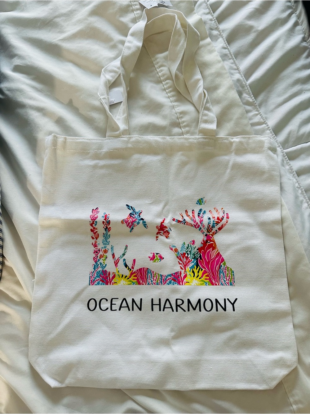 Ocean Harmony White Canvas Tote Bag